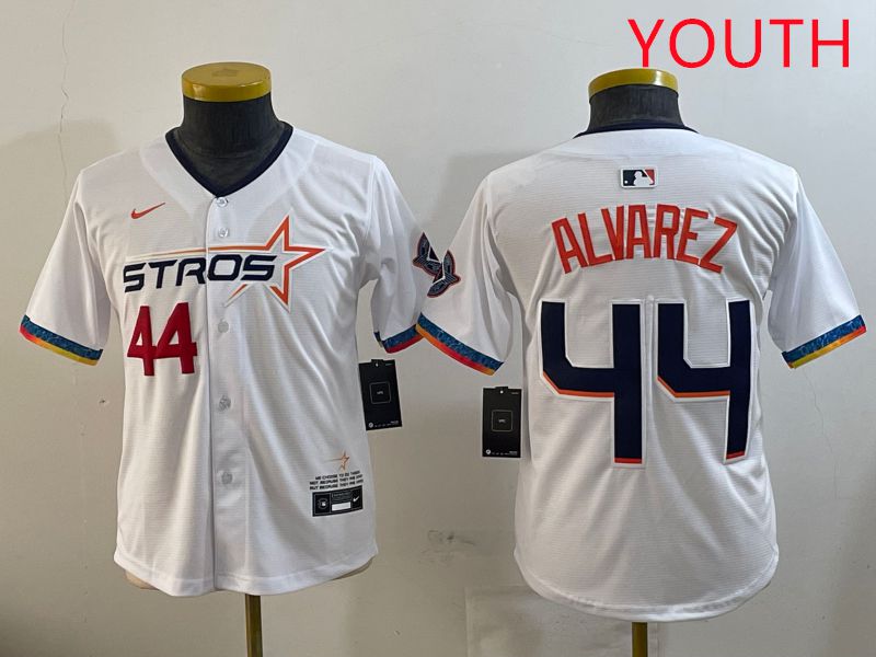 Youth Houston Astros #44 Alvarez White Fourth generation Joint Name 2025 Nike MLB Jersey style 4->youth mlb jersey->Youth Jersey